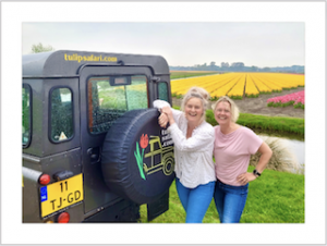 geel tulpenveld, landrover, tour,